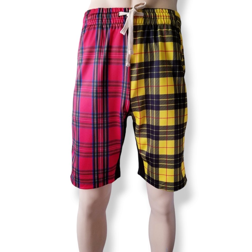 Victorious Red & Yellow Split Plaid Shorts Size Medium